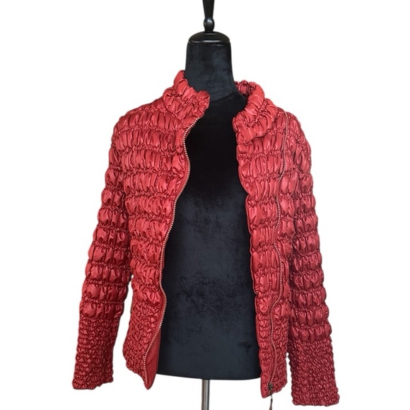 Tribal Jackets & Blazers - Tribal Women’s Textured Fitted Puffer Jacket – Red – Size L Stretch